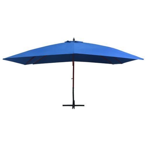 Parasol suspendu avec mât en bois 400x300 cm Bleu - Photo n°3; ?>