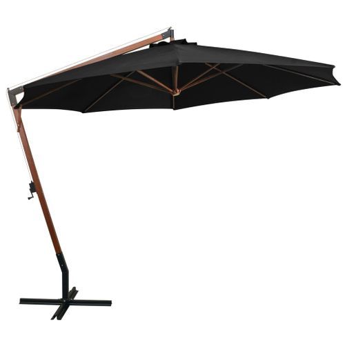 Parasol suspendu avec mât Noir 3,5x2,9 m Bois de sapin massif - Photo n°3; ?>