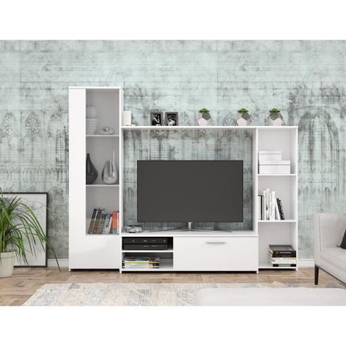 Paroi meuble TV - Blanc mat - L 220,4 x P41,3 x H177,5 cm - Photo n°2; ?>