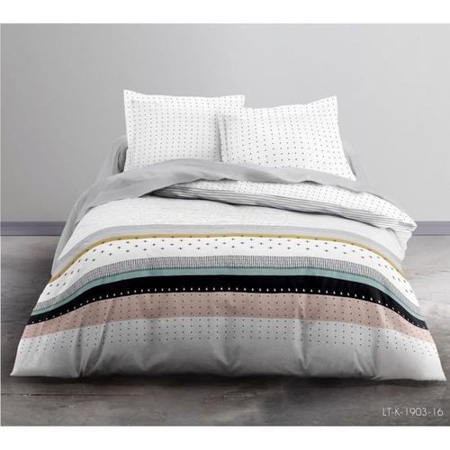 Parure de lit 2 personnes 220X240 Coton imprime blanc Graphique SUNSHINE 2 - Photo n°2; ?>