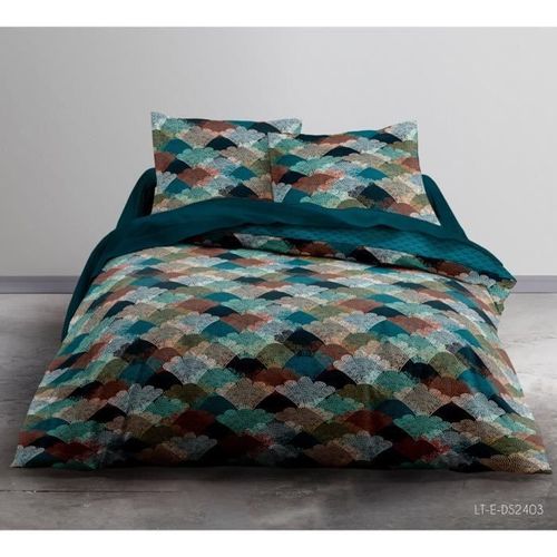 Parure de lit 2 personnes 220X240 Coton imprime bleu Graphique SUNSHINE 2 - Photo n°2; ?>