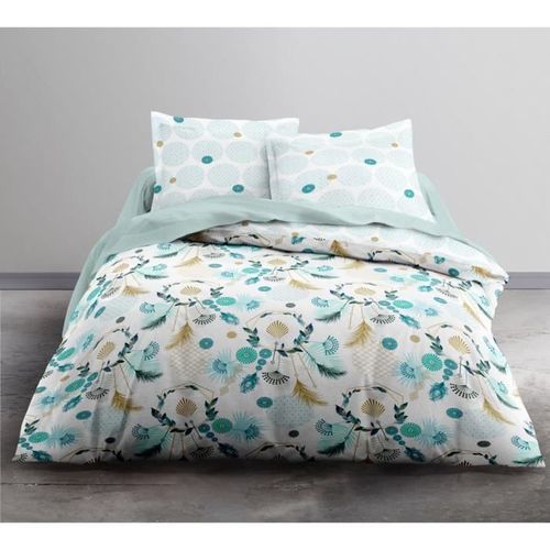 Parure de lit 2 personnes 240X260 Coton imprime blanc Floral SUNSHINE - Photo n°2; ?>