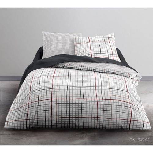 Parure de lit 2 personnes 240X260 Coton imprime blanc Graphique SUNSHINE - Photo n°2; ?>