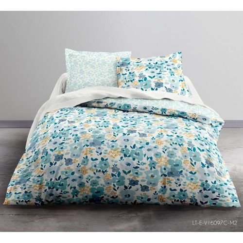 Parure de lit 2 personnes 240X260 Coton imprime bleu Floral SUNSHINE - Photo n°2; ?>