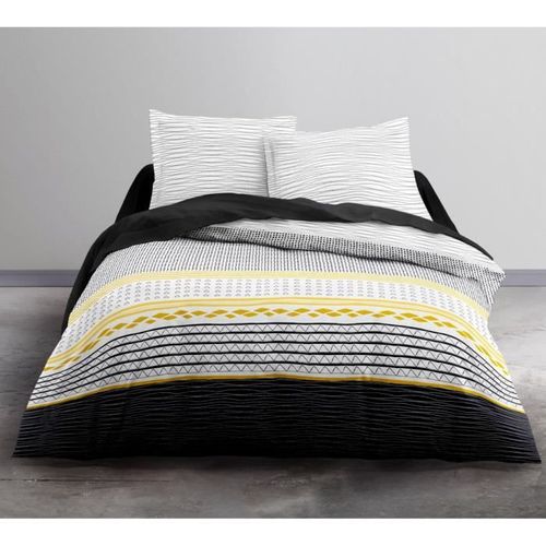 Parure de lit 2 personnes 240X260 Coton imprime Noir Graphique SUNSHINE - Photo n°2; ?>