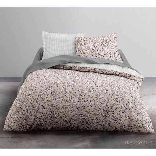 Parure de lit 2 personnes 240X260 Coton imprime rose Graphique SUNSHINE - Photo n°2; ?>