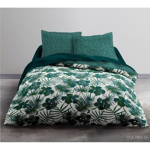 Parure de lit 2 personnes 240X260 Coton imprime vert Floral SUNSHINE 3 - Photo n°2; ?>