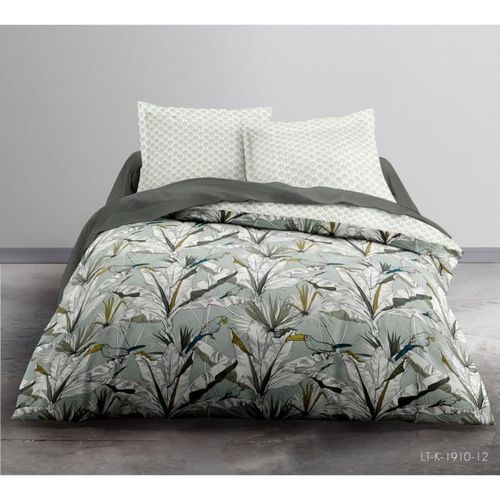 Parure de lit 2 personnes 240X260 Coton imprime vert Floral SUNSHINE 5 - Photo n°2; ?>