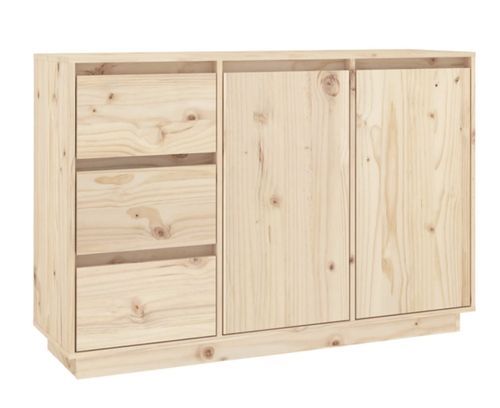 Petit buffet 2 portes 3 tiroirs en bois massif de pin Romane – Style classique et fonctionnel - Photo n°3; ?>