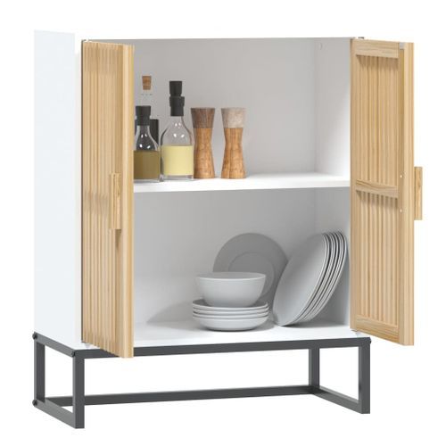 Petit buffet naturel et blanc 60x30x75 cm bois d'ingénierie - Photo n°2; ?>