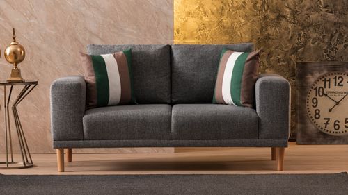 Petit canapé 2 places tissu gris Zendy 162 cm - Photo n°3; ?>