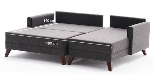 Petit canapé convertible d'angle droit avec pouf tissu gris foncé Kandy 205 cm - Photo n°2; ?>