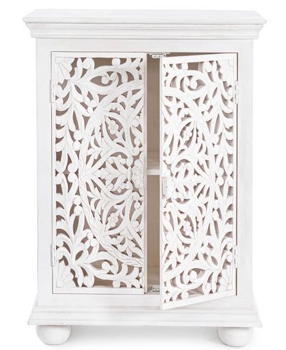 Petit meuble artisanal 2 portes bois massif blanc Nina 70 cm - Photo n°3; ?>