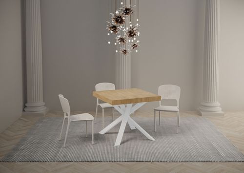 Petit table carrée extensible 90x90 à 194 cm chêne clair et blanc Karzy - Photo n°2; ?>