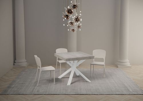 Petit table carrée extensible 90x90 à 194 cm gris ciment et blanc Karzy - Photo n°2; ?>