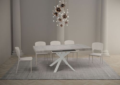 Petit table carrée extensible 90x90 à 194 cm gris ciment et blanc Karzy - Photo n°3; ?>