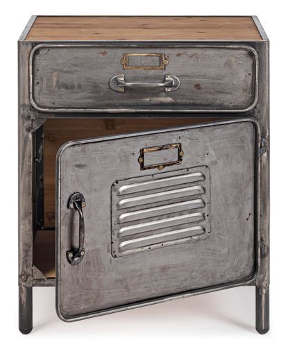 Petite armoire basse vintage acier argenté 1 porte 1 tiroir Zaka 45 cm - Photo n°2; ?>