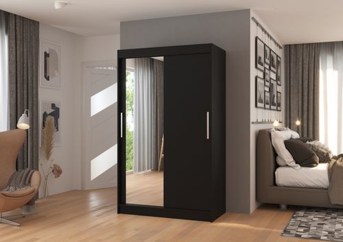 Petite armoire de chambre 2 portes coulissantes 1 bois noir 1 miroir Roba 120 cm - Photo n°2; ?>
