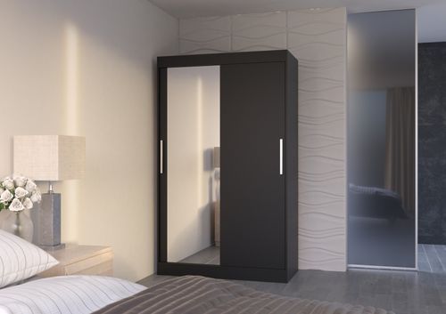 Petite armoire de chambre 2 portes coulissantes 1 bois noir 1 miroir Roba 120 cm - Photo n°3; ?>