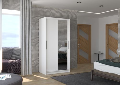 Petite armoire de chambre 2 portes coulissantes blanche avec miroir Bazo 100 cm - Photo n°2; ?>