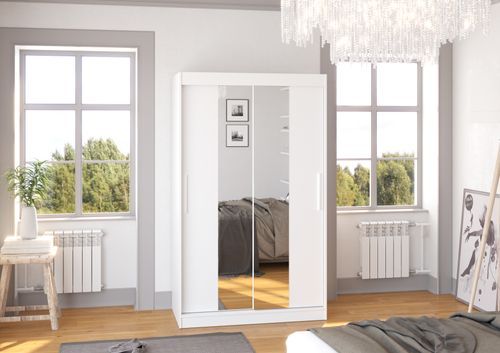 Petite armoire de chambre 2 portes coulissantes blanche et miroir Tinko 120 cm - Photo n°2; ?>