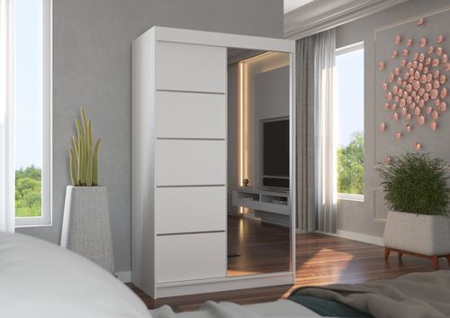 Petite armoire de chambre 2 portes coulissantes bois blanc et miroir Noka 120 cm - Photo n°2; ?>