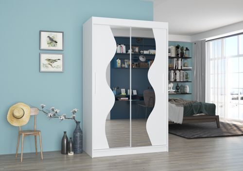 Petite armoire de chambre 2 portes coulissantes bois blanc et miroir Vaguz 120 cm - Photo n°2; ?>