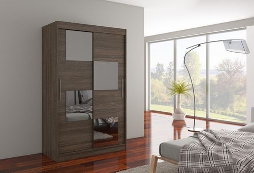 Petite armoire de chambre 2 portes coulissantes bois marron et 4 miroirs Luko 120 cm - Photo n°2; ?>