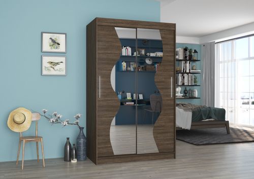 Petite armoire de chambre 2 portes coulissantes bois marron et miroir Vaguz 120 cm - Photo n°2; ?>
