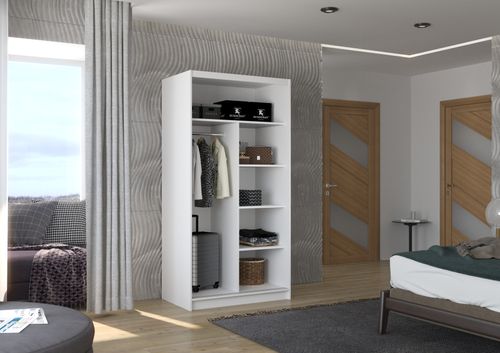 Petite armoire de chambre à coucher blanche 2 portes coulissantes bois artisan Kilane 100 cm - Photo n°3; ?>