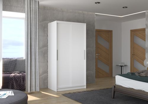 Petite armoire de chambre à coucher blanche 2 portes coulissantes Kilane 100 cm - Photo n°2; ?>