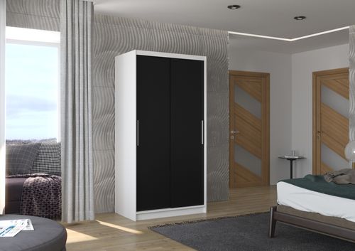 Petite armoire de chambre à coucher blanche 2 portes coulissantes noir Kilane 100 cm - Photo n°2; ?>