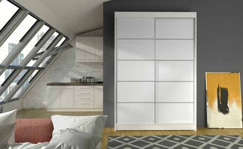 Petite armoire de chambre blanche avec 2 portes coulissantes Benko 120 cm - Photo n°2; ?>