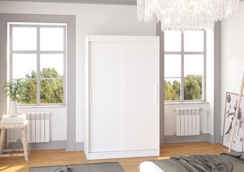 Petite armoire de chambre blanche avec 2 portes coulissantes Keria 120 cm - Photo n°2; ?>