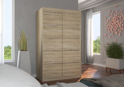 Petite armoire de chambre bois clair avec 2 portes coulissantes Benko 120 cm - Photo n°2; ?>