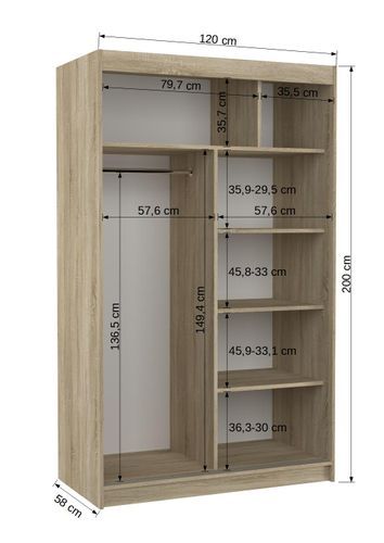 Petite armoire de chambre bois clair avec 2 portes coulissantes Benko 120 cm - Photo n°3; ?>