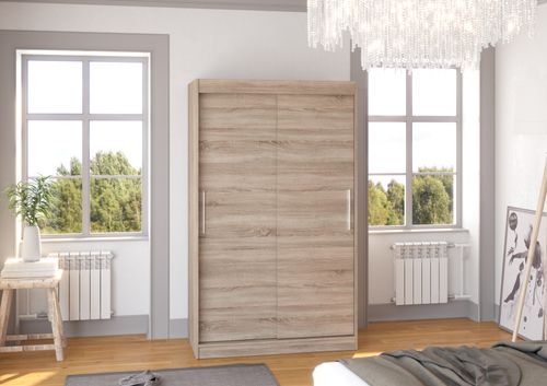 Petite armoire de chambre bois truffe Sonoma avec 2 portes coulissantes Keria 120 cm - Photo n°2; ?>