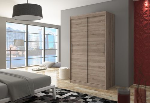 Petite armoire de chambre bois truffe Sonoma avec 2 portes coulissantes Keria 120 cm - Photo n°3; ?>