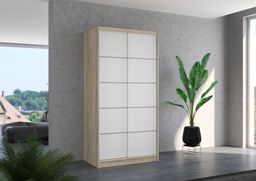 Petite armoire de chambre naturel 2 portes coulissantes en bois blanc Rika 100 cm - Photo n°2; ?>