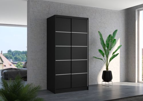 Petite armoire de chambre noir 2 portes coulissantes Rika 100 cm - Photo n°2; ?>
