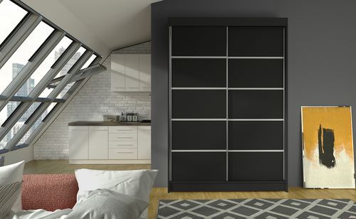 Petite armoire de chambre noir avec 2 portes coulissantes Benko 120 cm - Photo n°2; ?>