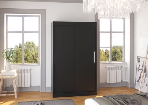 Petite armoire de chambre noir avec 2 portes coulissantes Keria 120 cm - Photo n°2; ?>