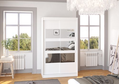 Petite armoire de chambre à coucher 2 portes coulissantes blanche avec 6 miroir Kolida 120 cm - Photo n°2; ?>
