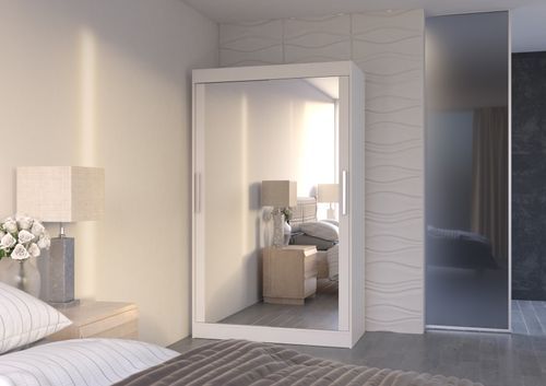 Petite armoire moderne de chambre à coucher blanche avec 2 portes coulissantes miroir Ibizo 120 cm - Photo n°3; ?>