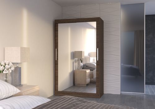 Petite armoire moderne de chambre à coucher marron avec 2 portes coulissantes miroir Ibizo 120 cm - Photo n°2; ?>