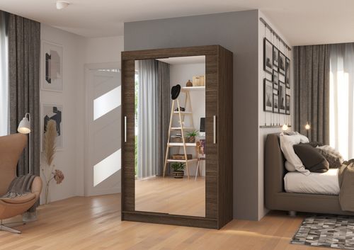 Petite armoire moderne de chambre à coucher marron avec 2 portes coulissantes miroir Ibizo 120 cm - Photo n°3; ?>