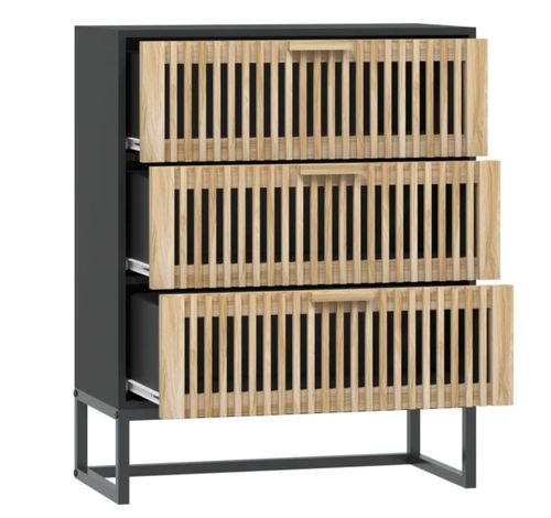 Petite commode en bois 3 tiroirs et pieds en métal noir 60 cm - Modèle Bolivia - Photo n°2; ?>
