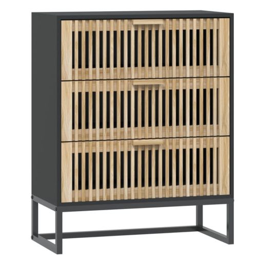 Petite commode en bois 3 tiroirs et pieds en métal noir 60 cm - Modèle Bolivia - Photo n°3; ?>