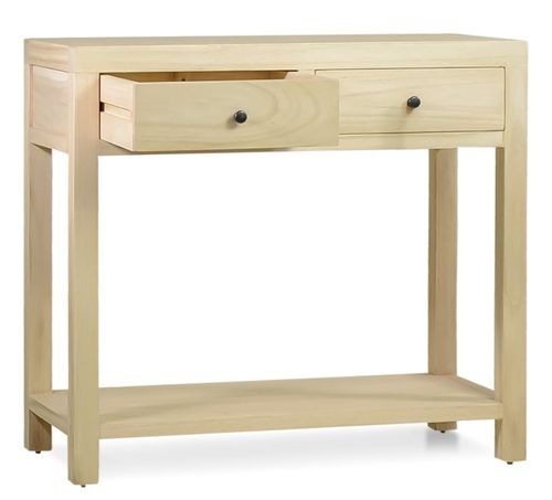 Petite console en bois massif naturel 2 tiroirs 1 étagère Komba 90 cm - Photo n°2; ?>