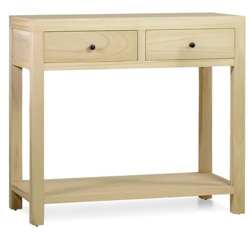 Petite console en bois massif naturel 2 tiroirs 1 étagère Komba 90 cm - Photo n°3; ?>